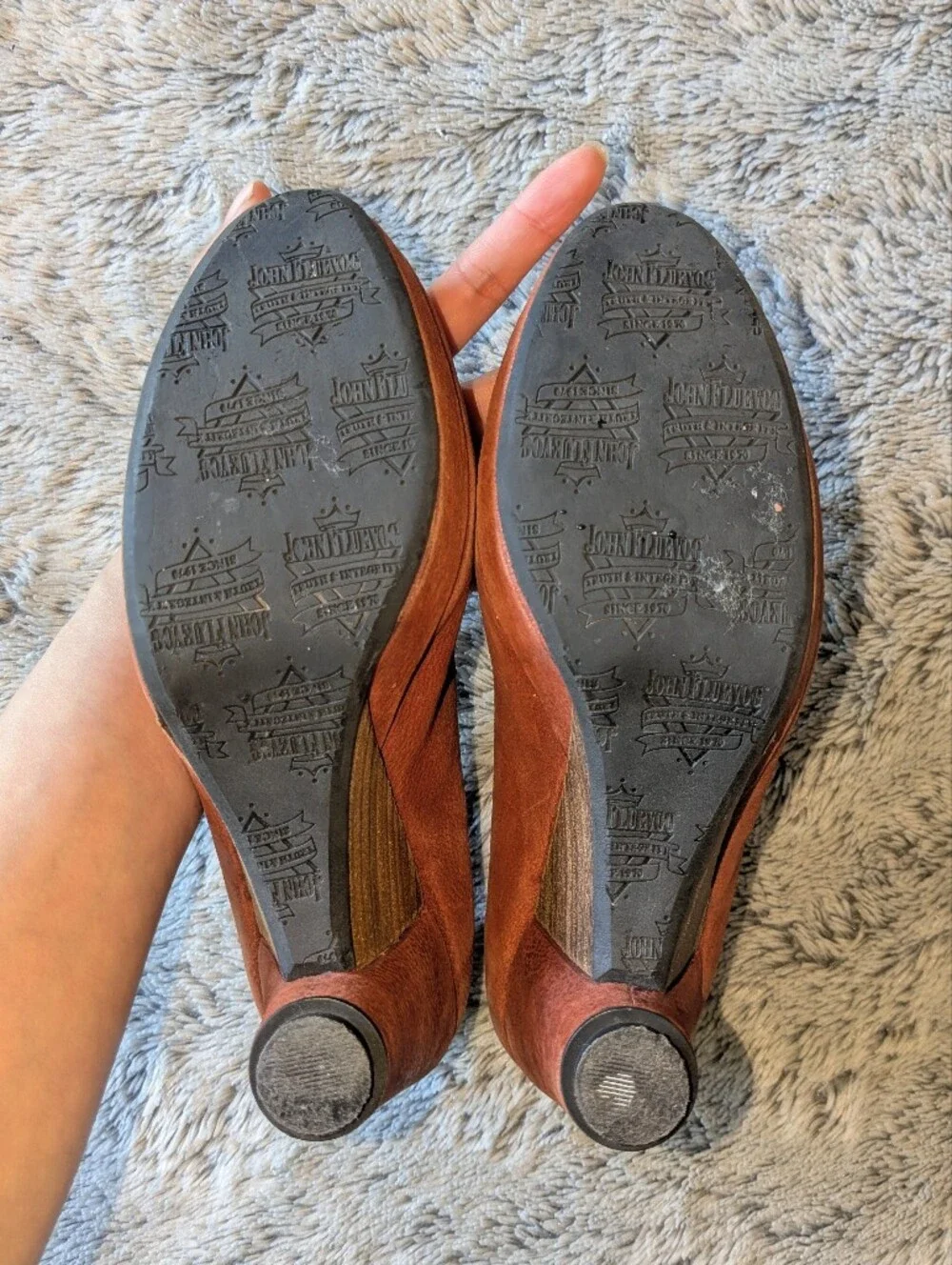John Fluevog Gertrude Mary Janes Heels Wedges Suede Leather T Strap Size 7